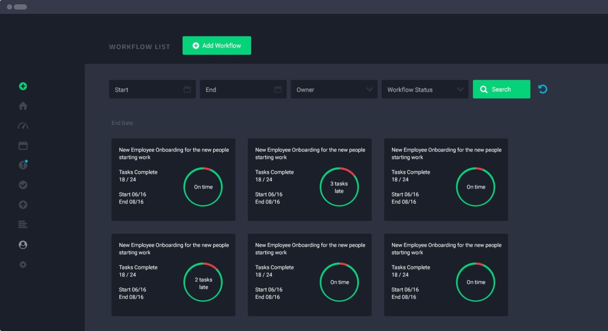 A screen shot of the dashboard of a web application.